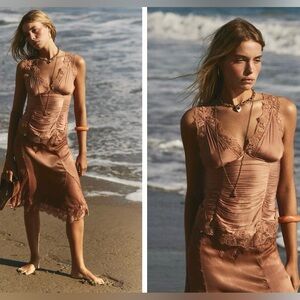 NWT Free People Elena Lace Tank Peached Copper Medium - Sold Out - RARE